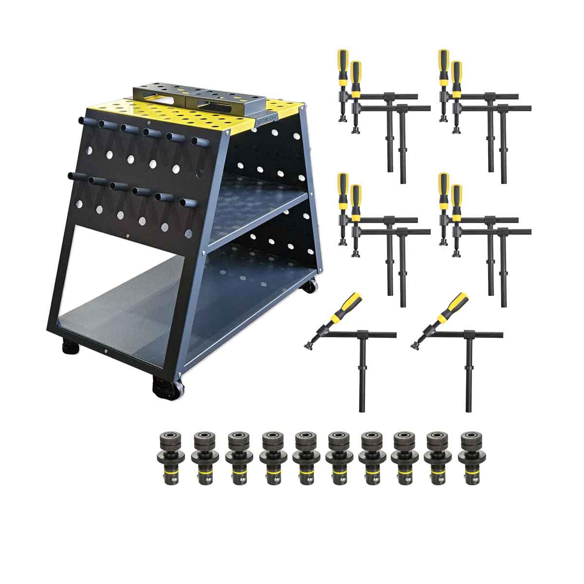 Mobiler Werkzeugwagen Set D16 – Komplettset mit Spanntechnik für 16 mm Schweißtischsysteme