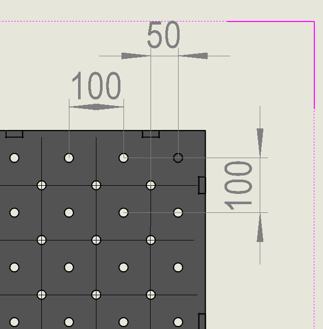 Technische Darstellung des Diagonalrasters 100 × 100 mm – Work-Pro D16 2000 × 1000 mm