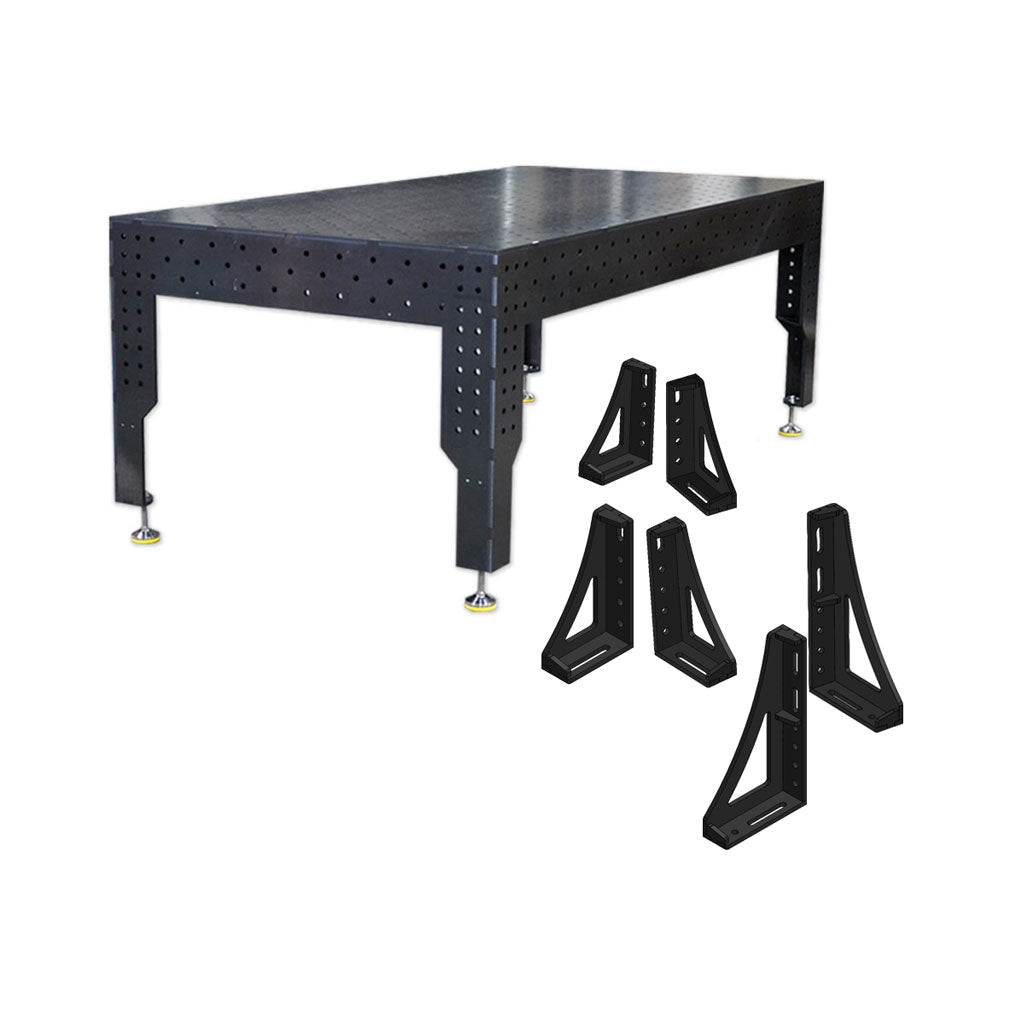 3D Schweißtisch PREMIUM D28 – 2000 × 1000 × 200 mm | 12 mm stark (6-tlg. Spannwinkel-Set optional)