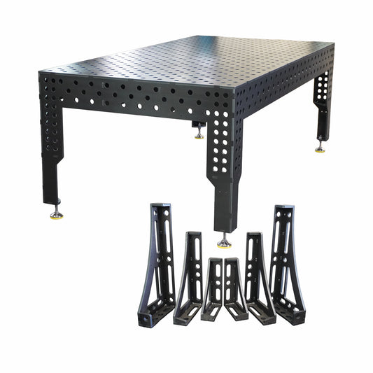 3D Schweißtisch PREMIUM D28 | 2400×1200×200×12 mm – Konfigurierbar mit 6-tlg. Spannwinkel-Set 300, 450 und 600 mm
