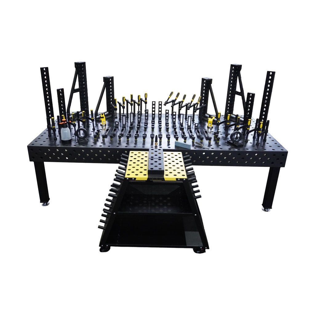 3D Schweißtisch PROFI Ø28 Plasmanitriert
3000 × 1500 × 200 mm | 25 mm

inkl. 102-tlg. PROFI Set D28 × 50 mm &amp; Werkzeugwagen D28