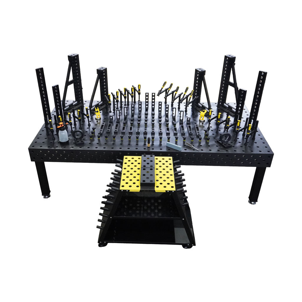 3D Schweißtisch PROFI Ø28 Plasmanitriert
3000 × 1500 × 200 mm | 25 mm

inkl. 102-tlg. PROFI Set D28 × 50 mm &amp; Werkzeugwagen D28