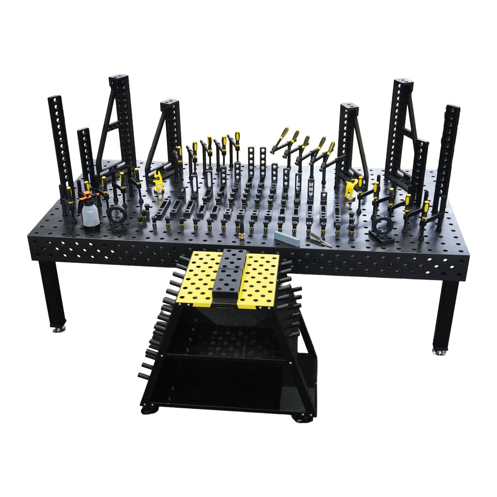 3D Schweißtisch PROFI Ø28 Plasmanitriert
3000 × 1500 × 200 mm | 25 mm

inkl. 102-tlg. PROFI Set D28 × 50 mm &amp; Werkzeugwagen D28