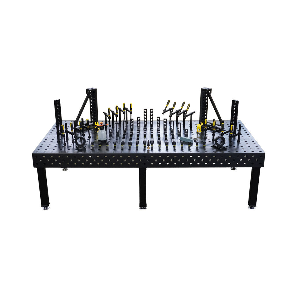 3D Schweißtisch PROFI Ø28 Plasmanitriert – 2400×1200×200 mm | 25mm mit 80-tlg. PROFI Set D28×50mm