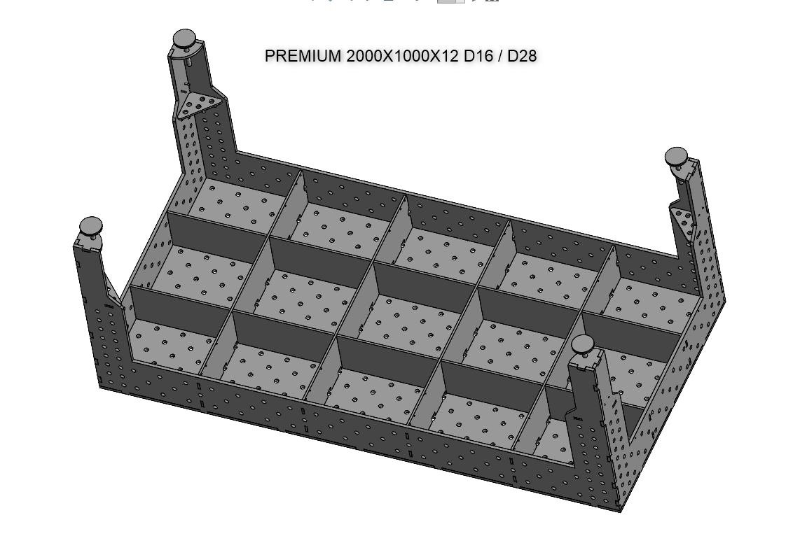 3D Schweißtisch PREMIUM D28 – 2000 × 1000 × 200 mm | 12 mm stark + 10-tlg. Verlängerungs- &amp; Spannwinkel-Set