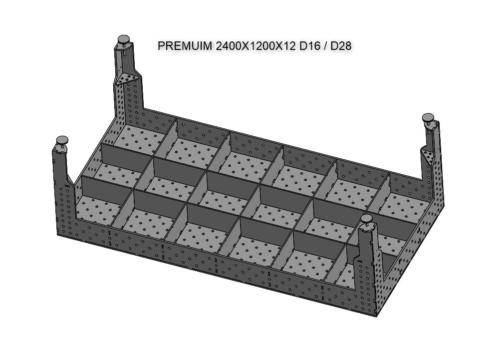 3D Schweißtisch PREMIUM D16 – 2400 × 1200 × 200 mm | 12 mm stark + 10-tlg. Verlängerungs- &amp; Spannwinkel-Set