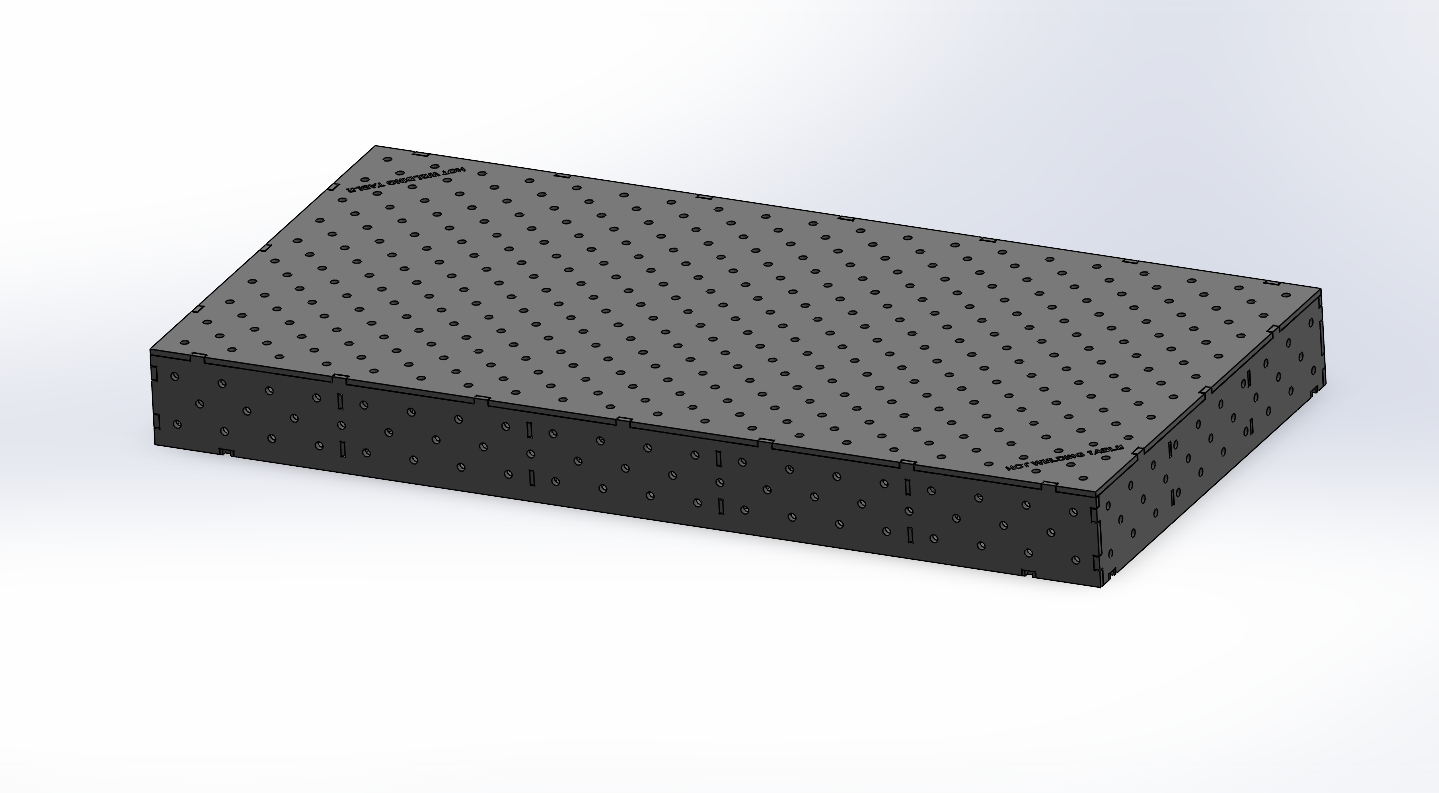 3D Schweisstisch Work-Pro D16 2000 × 1000 × 200 mm mit Diagonalraster 100 × 100 mm in Perspektivansicht