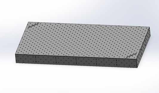 3D Schweisstisch Work-Pro D16 2400 × 1200 × 200 mm mit Diagonalraster 100 × 100 mm in Perspektivansicht