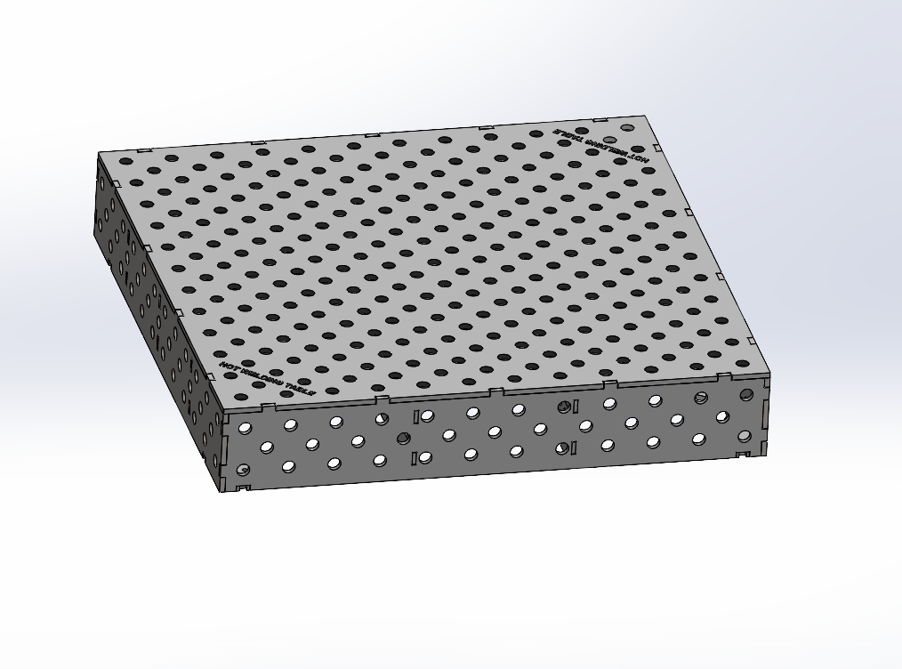 3D Schweisstisch Work-Pro D28 1200 × 1200 × 200 mm mit Diagonalraster 100 × 100 mm in Perspektivansicht