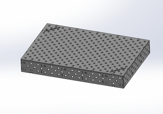 3D Schweisstisch Work-Pro D28 1500 × 1000 × 200 mm mit Diagonalraster 100 × 100 mm in Perspektivansicht