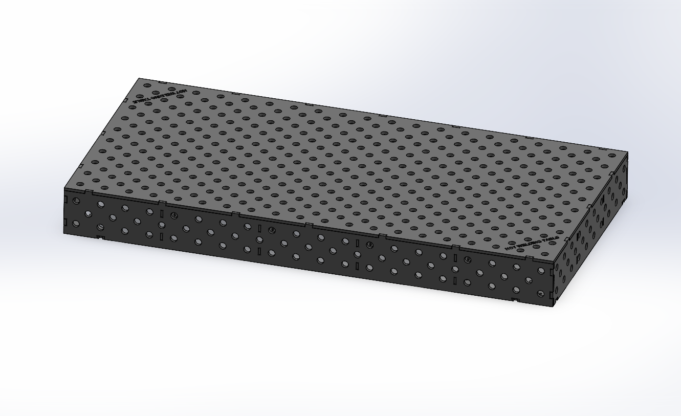 3D Schweisstisch Work-Pro D28 2000 × 1000 × 200 mm mit Diagonalraster 100 × 100 mm in Perspektivansicht