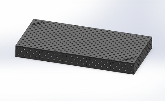 3D Schweisstisch Work-Pro D28 2000 × 1000 × 200 mm mit Diagonalraster 100 × 100 mm in Perspektivansicht